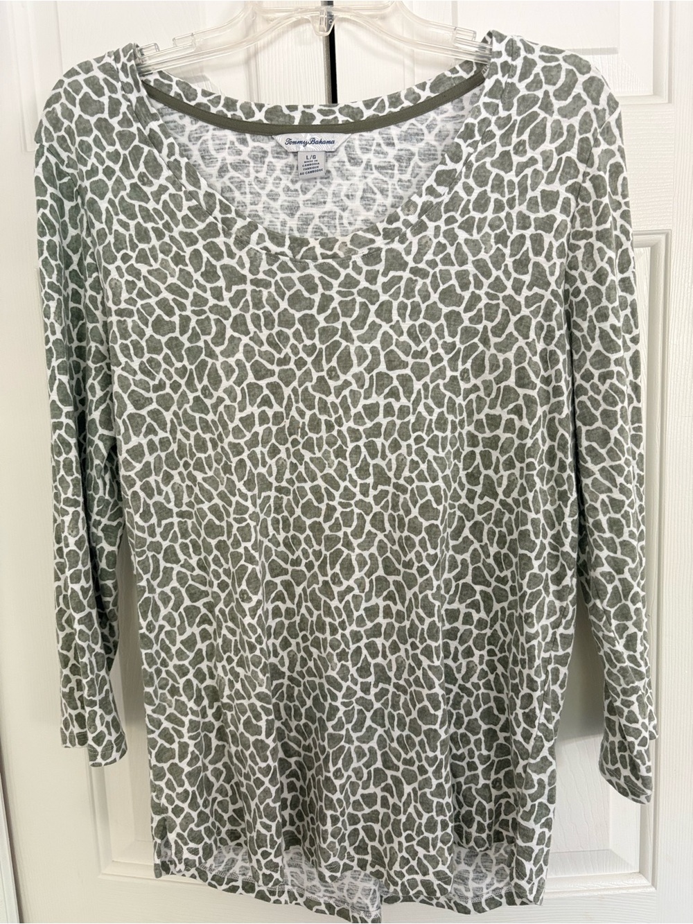 Tommy Bahama Olive Trim Leopard-Print Knit Top